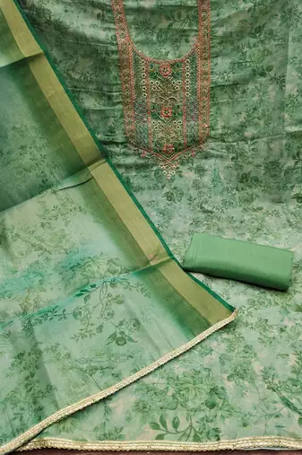 Women's sea green digital printed cotton silk dress material
