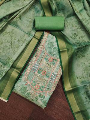 Women's sea green digital printed cotton silk dress material 3