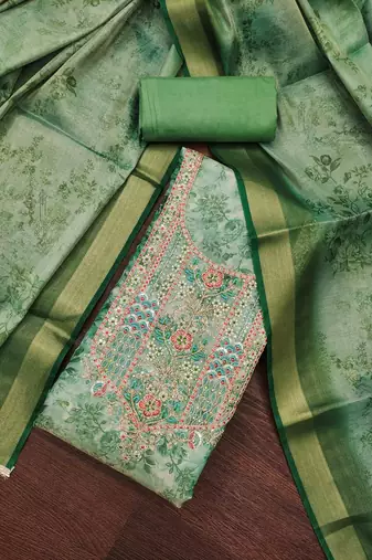 Women's sea green digital printed cotton silk dress material