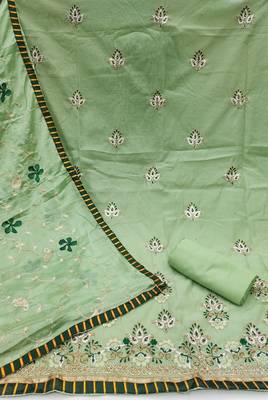 Women's light green embroidered chanderi modal dress material 2
