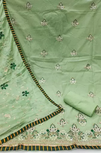 Women's light green embroidered chanderi modal dress material
