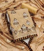 Women's beige embroidered chanderi modal dress material