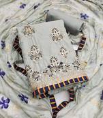 Women's grey unstitched embroidered chanderi modal dress material