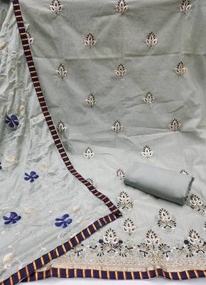 Women's grey embroidered chanderi modal dress material 2