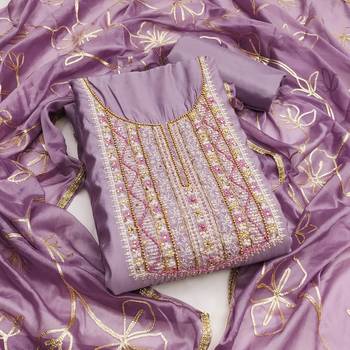 Women's purple embroidered roamn cotton dress material 1