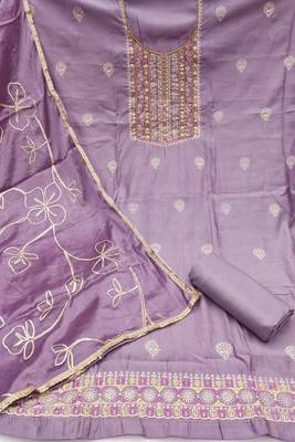 Women's purple embroidered roamn cotton dress material 2