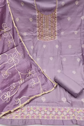 Women's purple embroidered roamn cotton dress material