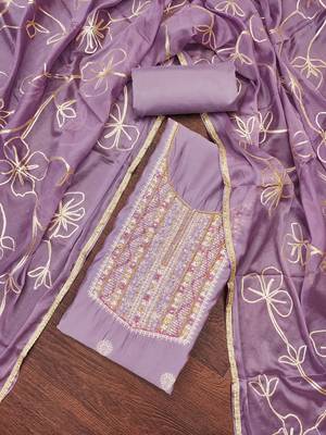 Women's purple embroidered roamn cotton dress material 3