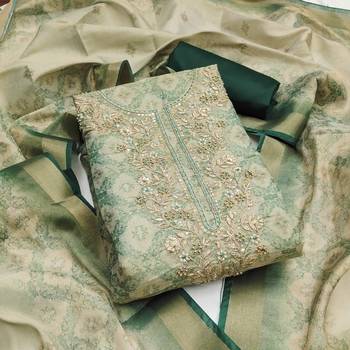 Women's beige digital printed cotton silk dress material 1