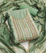 Women's sea green embroidered roamn cotton dress material