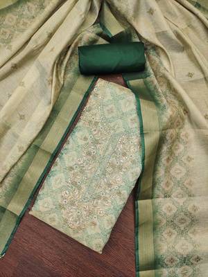 Women's beige digital printed cotton silk dress material 3