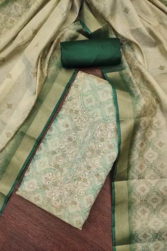 Women's beige digital printed cotton silk dress material