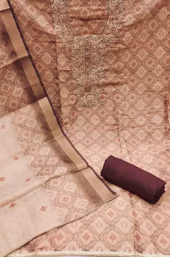 Women's beige digital printed cotton silk dress material