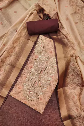 Women's beige digital printed cotton silk dress material