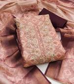 Women's beige unstitched digital printed cotton silk dress material 