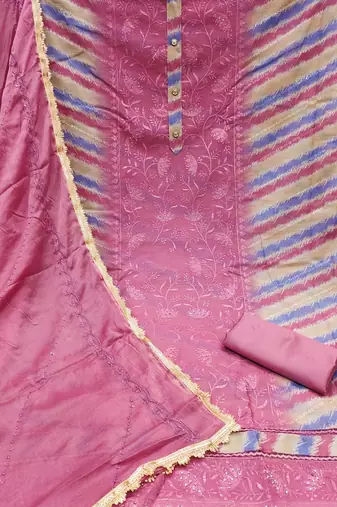 Women's pink embroidered modal chanderi dress material
