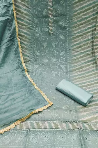 Women's sea green embroidered modal chanderi dress material