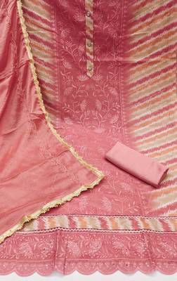 Women's baby pink embroidered modal chanderi dress material 2