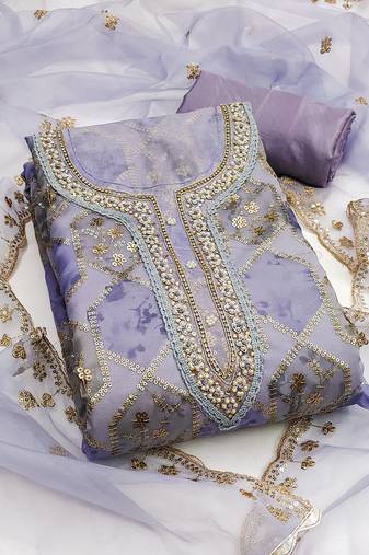 Women's multi unstitched embroidered viscose organza dress material 