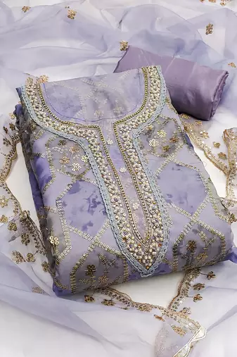 Women's multi unstitched embroidered viscose organza dress material 