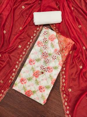 Women's multi embroidered modal cotton butti dress material 3