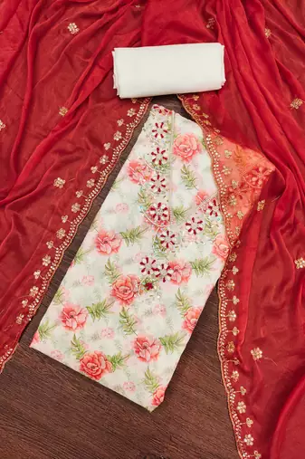 Women's multi embroidered modal cotton butti dress material