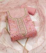 Women's pink embroidered viscose organza dress material