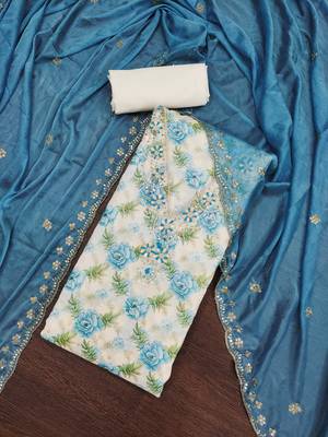 Women's multi embroidered modal cotton butti dress material 3