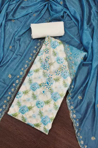 Women's multi embroidered modal cotton butti dress material