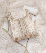 Women's white embroidered viscose organza dress material