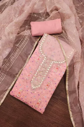 Women's pink embroidered viscose organza dress material