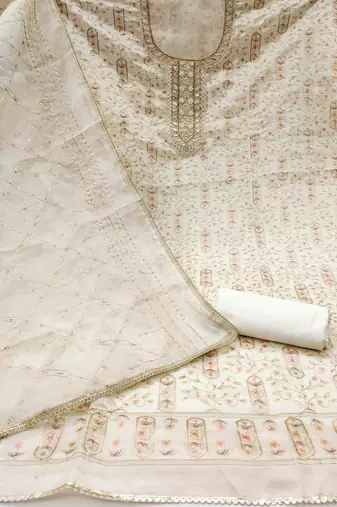 Women's white embroidered viscose organza dress material