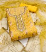 Women's yellow unstitched embroidered viscose organza dress material