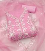 Women's baby pink embroidered organza dress material