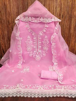 Women's baby pink embroidered organza dress material 2