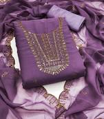 Women's levender unstitched embroidered georgette dress material