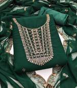 Women's green embroidered georgette dress material
