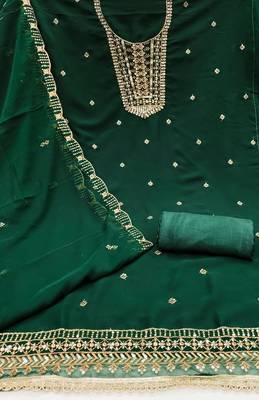 Women's green embroidered georgette dress material 2