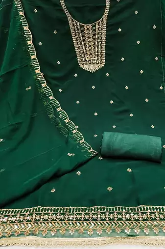 Women's green embroidered georgette dress material