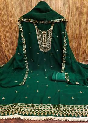 Women's green embroidered georgette dress material 3