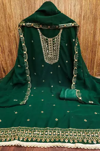 Women's green embroidered georgette dress material