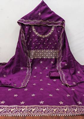 Women's purple embroidered jalpari cotton dress material 2