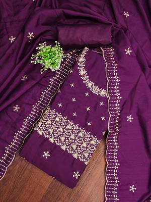Women's purple embroidered jalpari cotton dress material 3