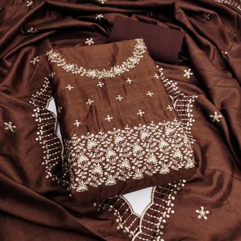 Women's brown embroidered jalpari cotton dress material 1