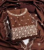 Women's brown embroidered jalpari cotton dress material