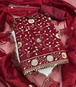 Women's maroon embroidered twill net dress material