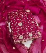 Women's magenta embroidered twill net dress material