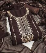 Women's brown embroidered georgette dress material