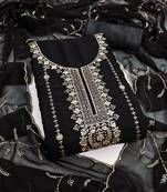 Women's black embroidered georgette dress material