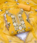 Women's yellow unstitched embroidered georgette dress material